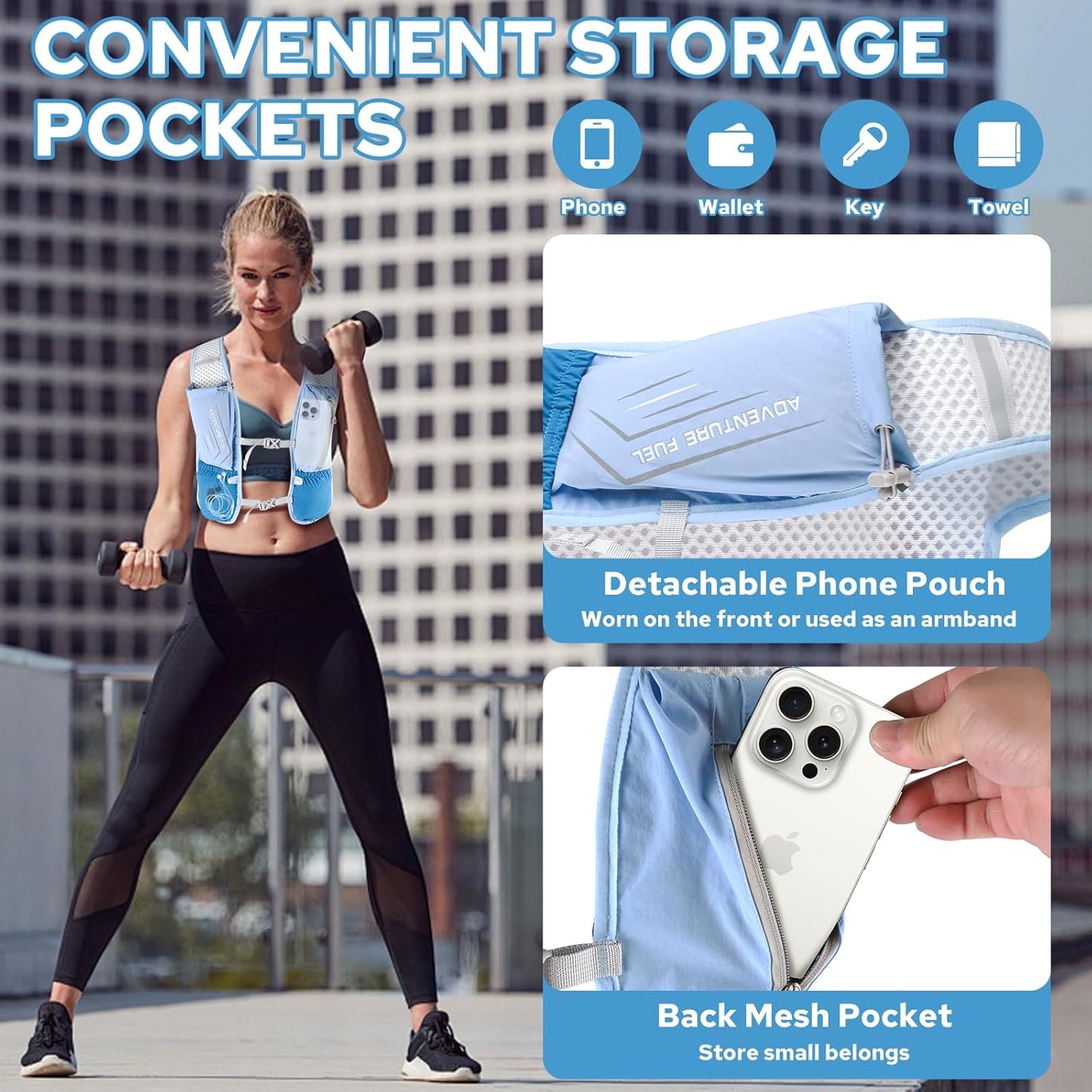 Lightweight Running Vest for Women Men, Adjustable Hydration Backpack with 500ml TPU Soft Flask, Breathable Reflective Large Capacity Water Backpack for Running Cycling Marathon Hiking