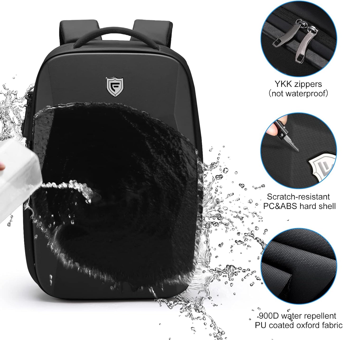 FENRUIEN Hardshell Backpack Expandable,Anti Theft Laptop Backpack for Men with USB Port,Water Resistant Computer Bag 17.3 Inch for Travel/Business