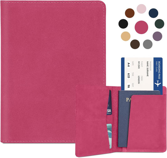 Real Leather Passport Holder for Women Men Travel, Handmade Passport Wallet, Passport Cover Case, Travel Must Haves Travel Essentials Accessories Birthday Gifts (Crazy Horse, Rose Red)