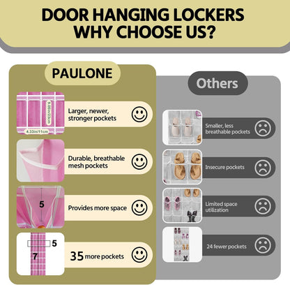 35 Pocket Over the Door Shoe Organizer,Reusable Breathable Large Mesh Bag Men's & Women's Sneaker Organizer,Shoe Organizer for Kids,Hanging Shoe Storage Hanging Bag (Pink)