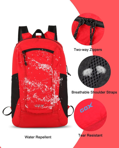 GOX Foldable 20l Backpack For Travel Lightweight Hiking Packable Daypack for Men Travel Camping Outdoor Bag Women (Red)