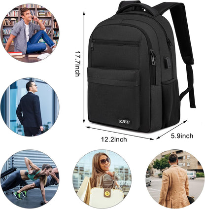 School Backpack for Teen Boys 15.6 Inch, USB Charging Port & Anti-Theft Water Resistant - School Bookbag College Business Ergonomic Backpack for Men Women, Black