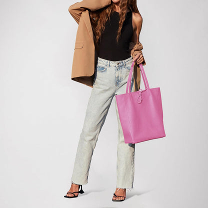 Italian Calf Leather Tote for Women with Zipper, Inner Pocket & Flat Base | Soft Unlined Shopper for Work & Travel