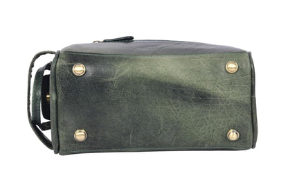 10" Premium Leather Toiletry Travel Pouch With Waterproof Lining | King-Size Handcrafted Vintage Dopp kit By Aaron Leather Goods (Seaweed Green)
