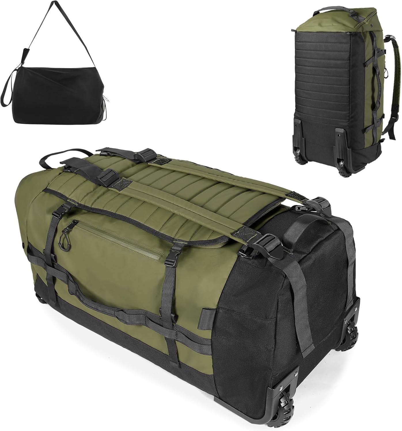 86L 30” Folding Duffle Backpack with 2 Wheels,Travel Bag with Separate Shoe Compartment,Army Green