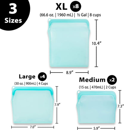 15 Ounce Dish washer safe, BluePerlOne 100% Food Grade Silicone, Reusable Zipper Storage Bags for Microwave, Oven, Fridge, Freezer & Sous Vide. (Orange/ 2 cups)-15 oz. - 1 Bag