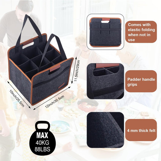 9 Bottle Wine Tote Bag, Insulated Thermal Padded Wine Carrier Tote, Reusable Wine Bags for Travel, Camping and Picnic, Perfect Wine Lover Gift