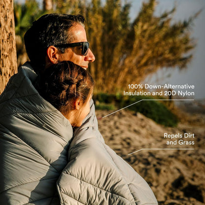 Veer Adventure Blanket - 100% Down Alternative Insulated Outdoor Puffy Blanket for Camping, Beach, Sports/Stadiums, Picnics, or Travel - Built-in Hand Pockets and Zipper Pillow Pocket - Adult Size