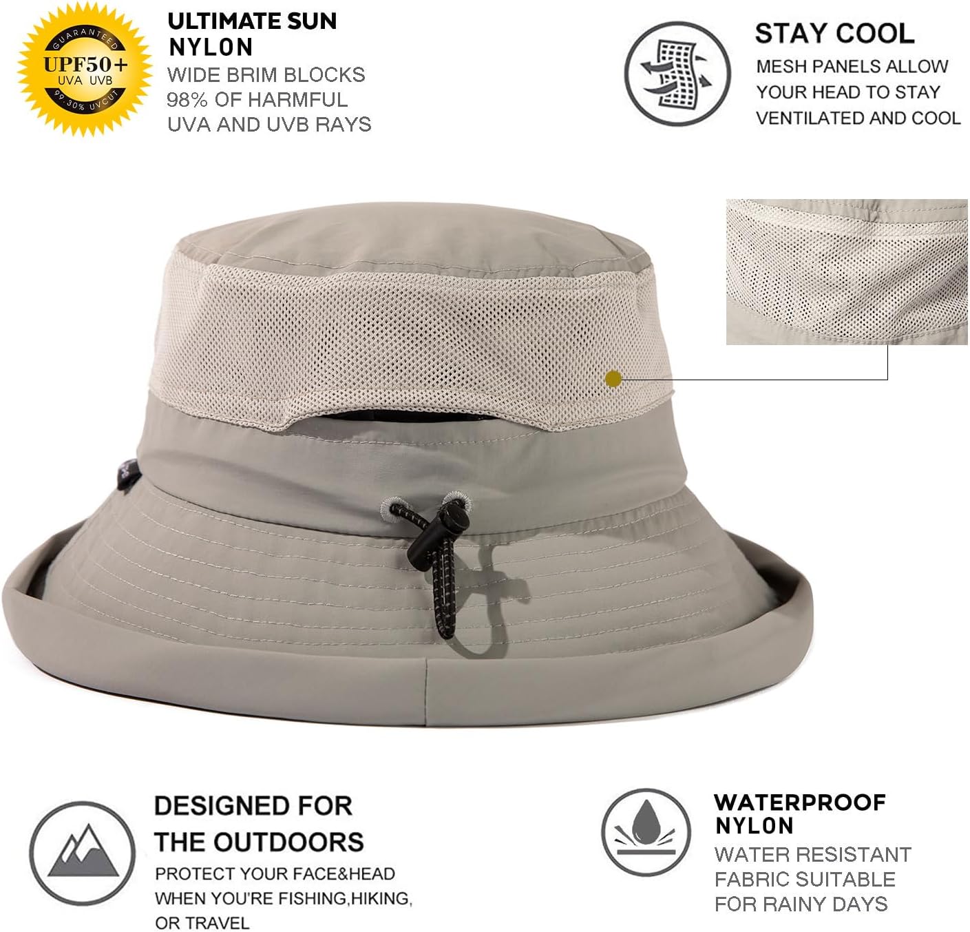 TOP-EX XL/XXL Women’s Wide Brim Bucket Sun Hat with Ponytail Hole UPF 50 Summer Packable Sunhat for Travel Beach Outdoor