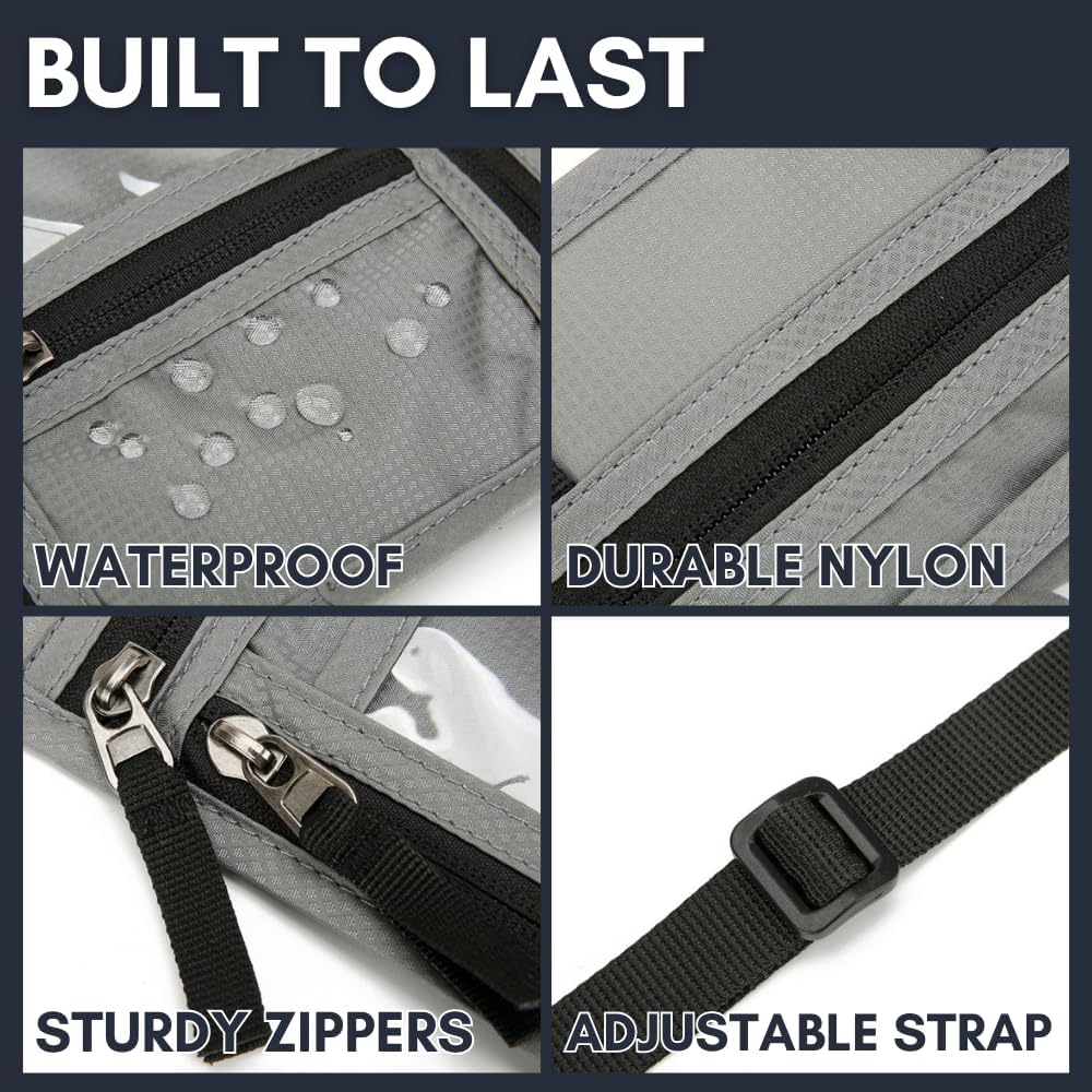 elzama Travel Neck Wallet, Neck Passport Holder, RFID Blocking Passport Wallet Super Slim & Lightweight Travel Pouch Holder for Men & Women (Light Grey)