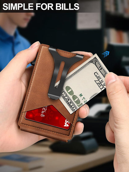 Wallet for Men RFID Wallet with Money Clip, Slim Pop Up Card Holder for 10-12 Cards, Minimalist Smart Credit Card Case with ID Window, Bifold Metal Wallet for Front Pocket, Gifts for Men