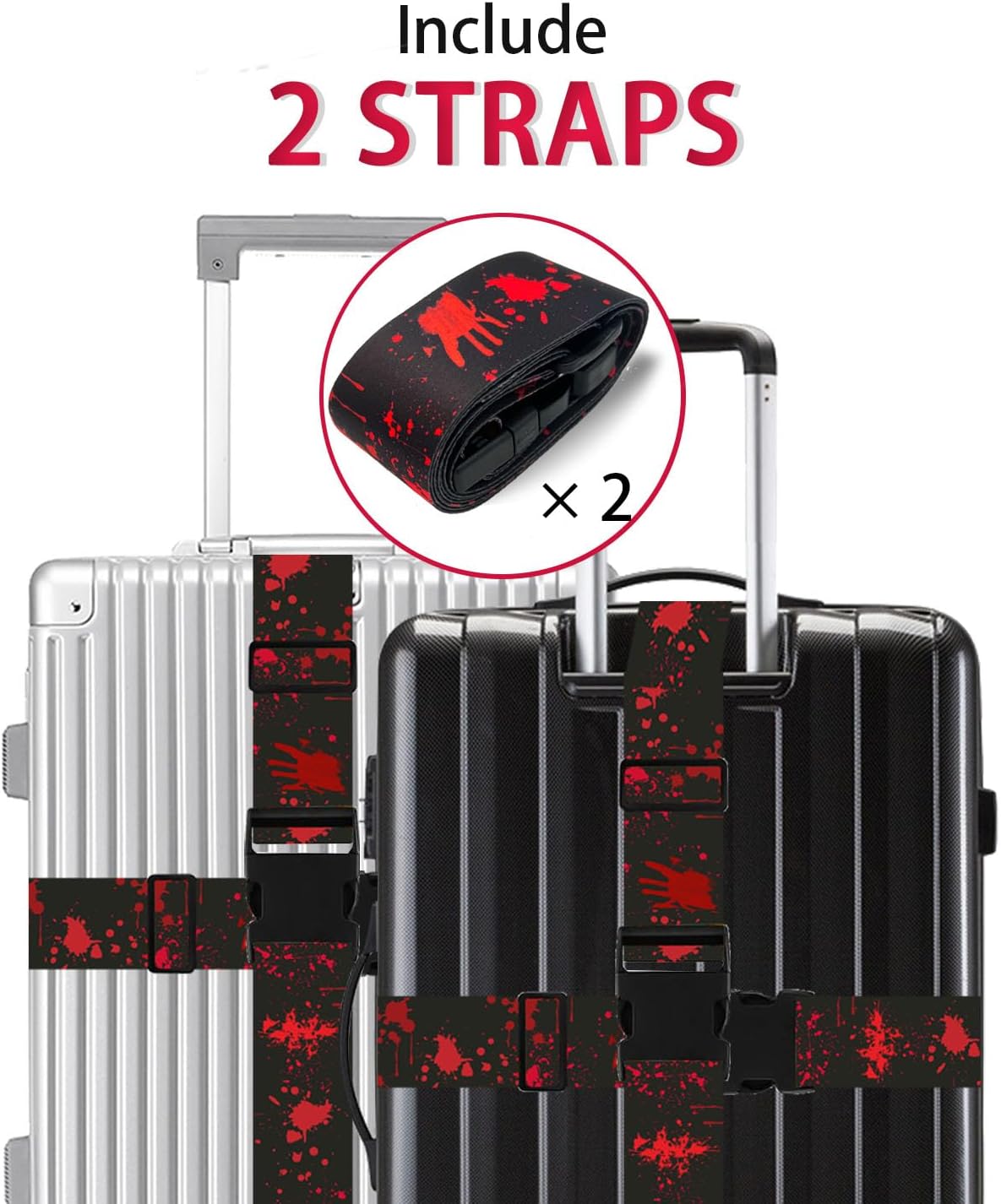 Horror Luggage Straps for Suitcases TSA Approved, Luggage Identifiers for Suitcase, Adjustable Suitcase Strap for Baggage Security with Cute Patten, Travel Necessary Accessories (2 Pack)
