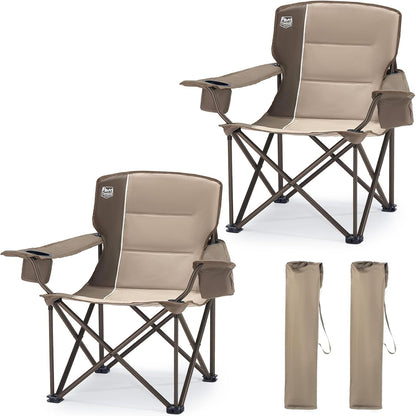 TIMBER RIDGE Oversized Folding Camping Chair for Adults, Support 550 LBS Heavy Duty with Cup Holder Side Pocket for Camp, Lawn, Picnic, Tan, 2 Pack