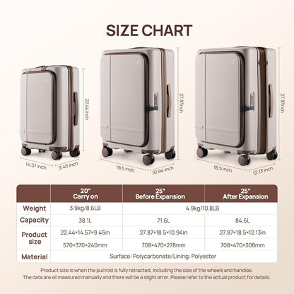 NINETYGO Carry On Luggage 22x14x9 Airline Approved, 20 Inch Suitcase with Front Compartment & Cup Holder, Coffee-Infused PC Hard Shell, Eco-Friendly, TSA Lock, 360° Spinner Wheels (Oats White)