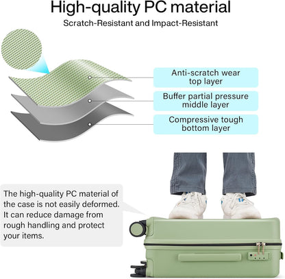 Hanke 20 Inch Hard Shell Suitcases with Spinner Wheels, Lightweight Carry On Luggage 22x14x9 Airline Approved Built-in TSA Lock, Durable Suitcase Rolling Luggage Carry-On Bag(Bamboo Green)