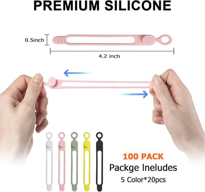 Nearockle 100Pcs Silicone Cable Ties Cord Organizer - Image 2