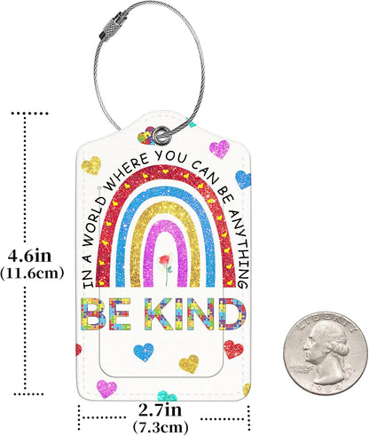 2 Pcs Luggage Tags for Suitcases, PU Leather Cruise Ship Luggage Tags with Privacy Cover Label Address Card and Durable Metal Ring Suitable for Men Women Handbags Backpacks Schoolbag,Rainbow