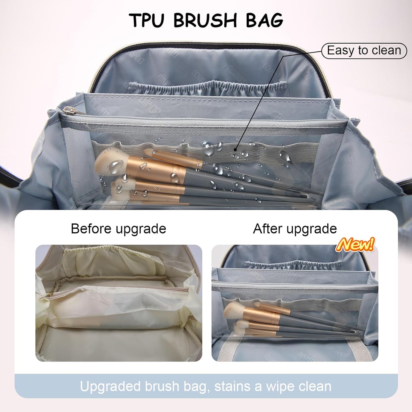 Travel Makeup Bags for Women Cosmetic Bag: Puffy Make up Bags Set of 3 - Vegan Leather Makeup Organizer - Waterproof Large Toiletry Bag with Compartments - Travel Essentials (Blue)