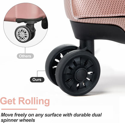 Luggage Set 3 Piece, PC+ABS Lightweight Suitcase Sets with Spinner Wheels, Hard shell Luggage Sets with TSA Lock RoseGold (20/24/28)