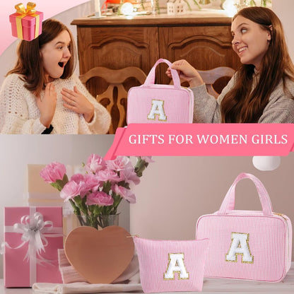 YOOLIFE Travel Toiletry Bag for Women - Hanging Toiletry Bag Makeup Bag, Portable Toiletries Cosmetic Bag, Airplane Travel Essentials - Letter V, Pink