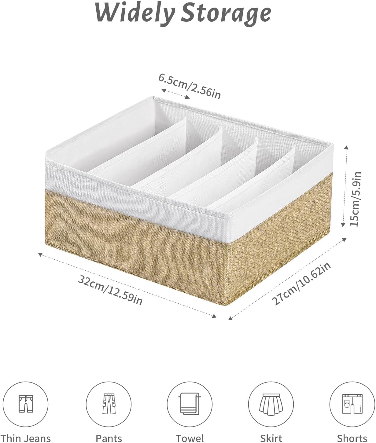 Jeans Drawer Organizers for Clothing,5 Grids Compartment Wardrobe clothes organizer,Fabric Washable Closet Organizers and Storage Bins for Jeans,Pants,Bra,Legging,t-shirt-BeigeWhite