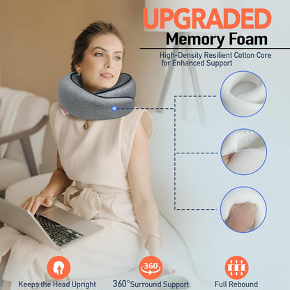 Travel Pillow | High-Density Memory Foam Pillow with 360° Surround Support. Ergonomically Designed. Ideal for Airplane Travel and Home Use.