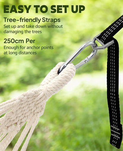 Chihee Cotton Hammock Large Soft Breathable Camping Hammock Holds Up to 660lbs Portable Tree Hammock with Detachable Spreader Bar Pillow 2 Strong Webbings 2 Carabiners Patio Garden Indoor Outdoor