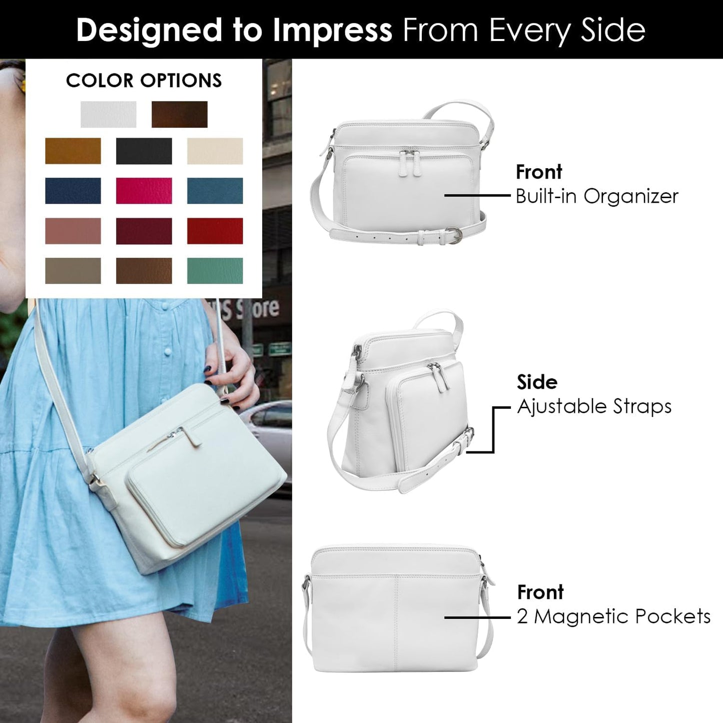 ili New York Genuine Leather Crossbody Bags for Women - Premium RFID Blocking Shoulder Bag Organizer with Adjustable Strap