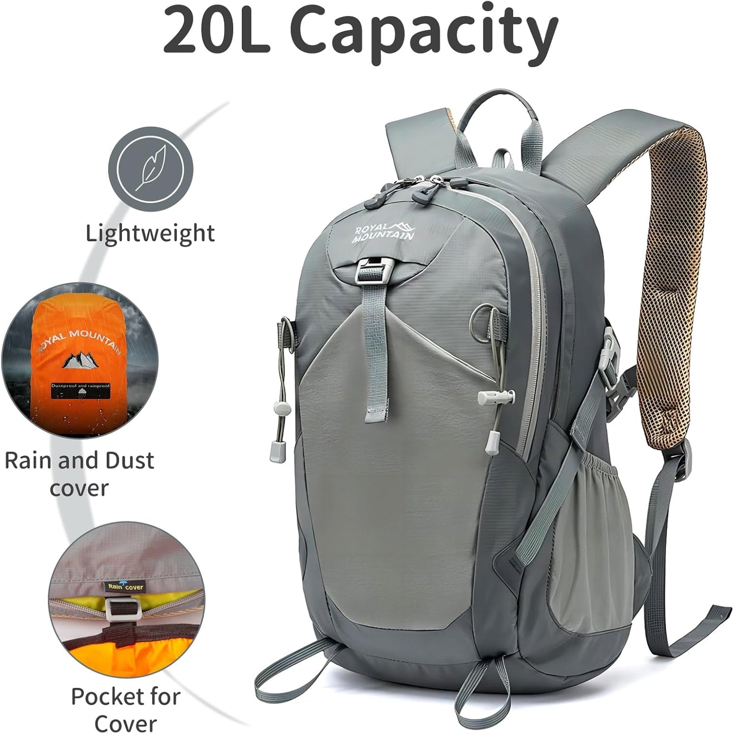 Small Hiking Backpack, 20L Lightweight Travel Backpacks For Men Women, Water Resistant Outdoor Day Pack, Ultralight Camping Daypack Backpacks, Durable Hiking Backpack Fit For Camping.(With Rain-cover)