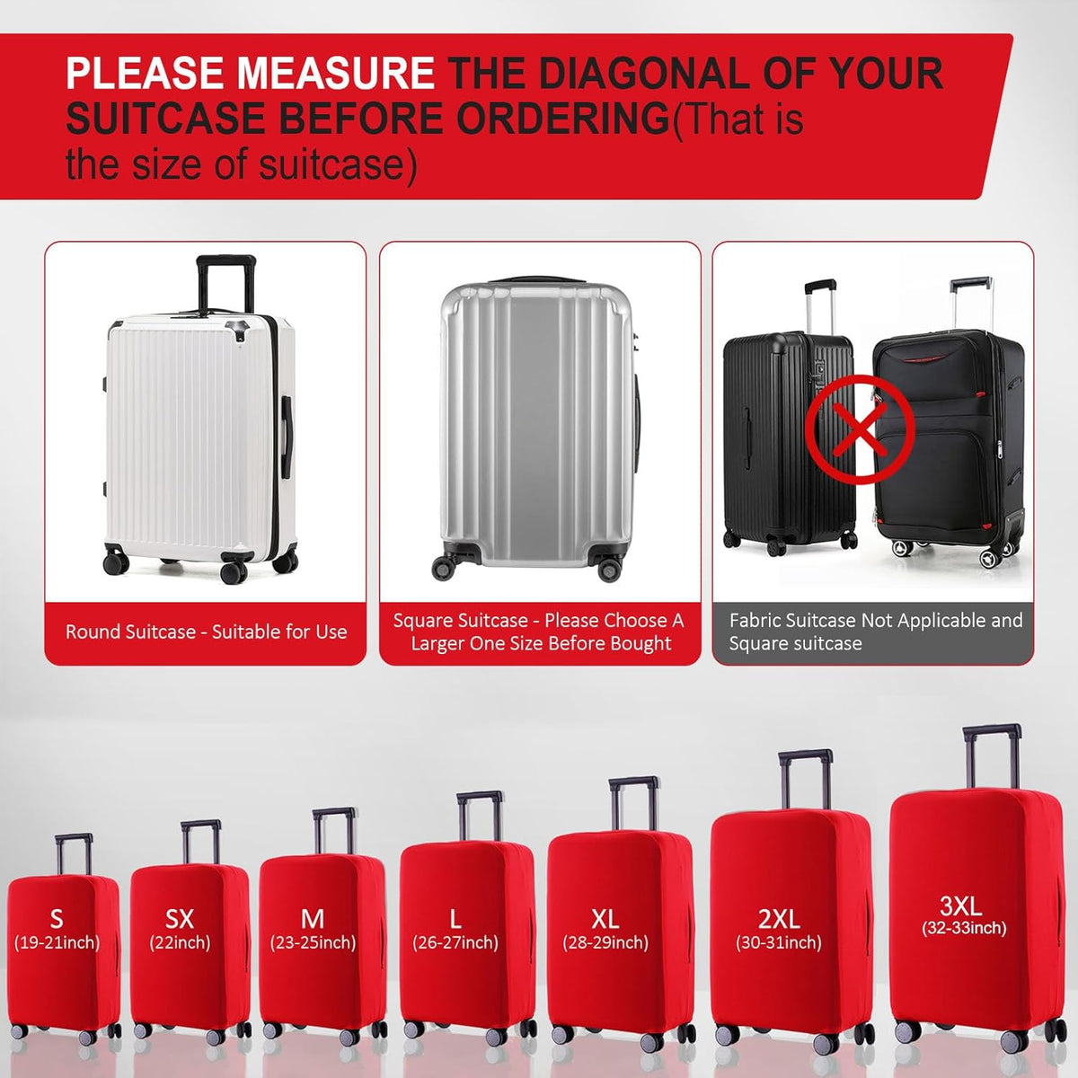 Travel Luggage Cover Suitcase Protector Scratch-Resistant Fit 19-31 Inch Suitcase, Not Included Suitcase (Red, S(19-21 inch))