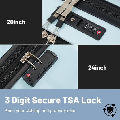 Merax Luggage Sets Front Opening, 2 Piece Hardshell Suitcase with Spinner Wheels and Bags,Lightweight Carry on Luggage with USB Port,20+24,Light Blue