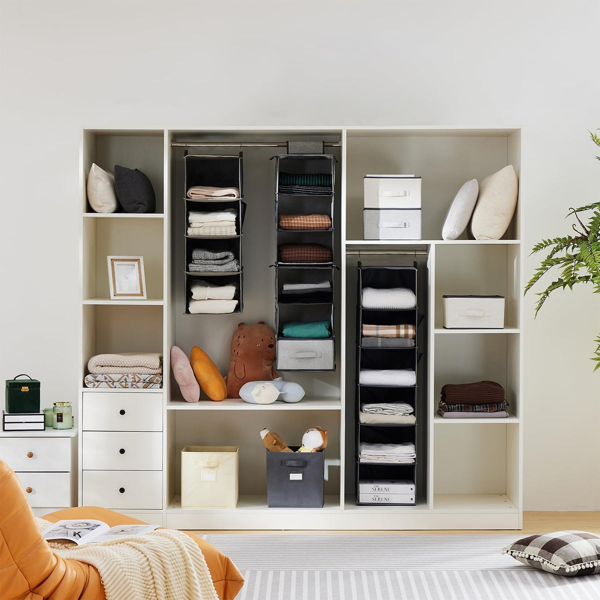 YOUDENOVA Hanging Closet Organizer, 4-Shelf Closet Hanging Storage Shelves, Grey