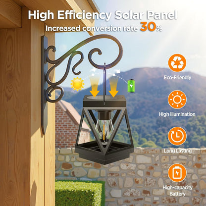 KOOPER 4 Pack Solar Lanterns Outdoor Waterproof, Upgraded Black Metal Hanging Solar Lights Outdoor Lanterns Decorative for Yard Patio Table Pathway Garden Decor