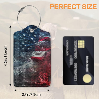 Vintage American Flag 3 Pack Luggage Tags for Suitcases, Smoky US Flag Art PU Leather Luggage Tag for Travel, Bag Tags with Privacy Name ID Card and Steel Loop for Women Men