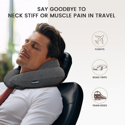 Inflatable Neck Pillow, Premium Travel Neck Pillow for Airplane Headrest Sleep - 3rd Generation, Double Comfort Plane Pillow for Long Flight