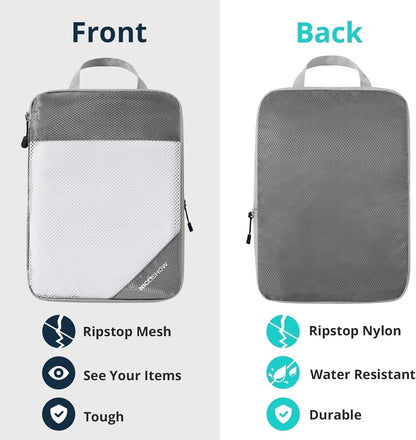 3 Set Compression Packing Cubes for Travel - Compressible, Lightweight, and Space-Saving Packing Cubes, Travel Essentials for Women, Grey