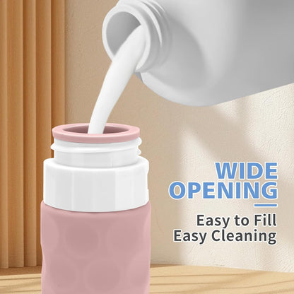 Travel Bottles for Toiletries, 4pcs Tsa Approved 3oz Travel Size Containers, BPA Free Leak Proof Premium Silicone Bottles, Refillable Liquid Squeezable Accessories W/Toiletry Bag（Apricot）