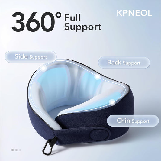 Travel Pillow, 100% Pure Memory Foam Travel Neck Pillow Airplane Neck Support Ergonomic Design for Traveling Suitable for Airplanes,Offices and Cars-Cooling Silk Blue