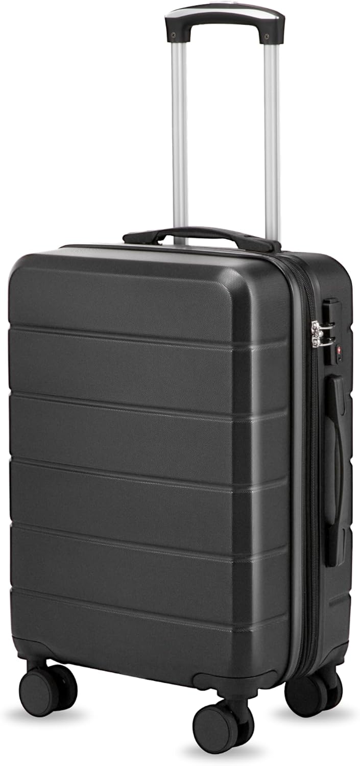 Carry On Luggage 22x14x9 Airline Approved with Spinner Wheels, Expandable Hardside Suitcase, Black