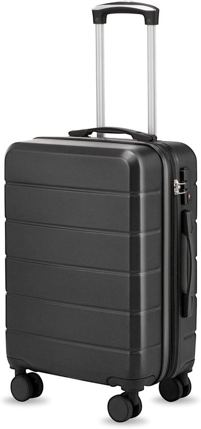 Carry On Luggage 22x14x9 Airline Approved with Spinner Wheels, Expandable Hardside Suitcase, Black