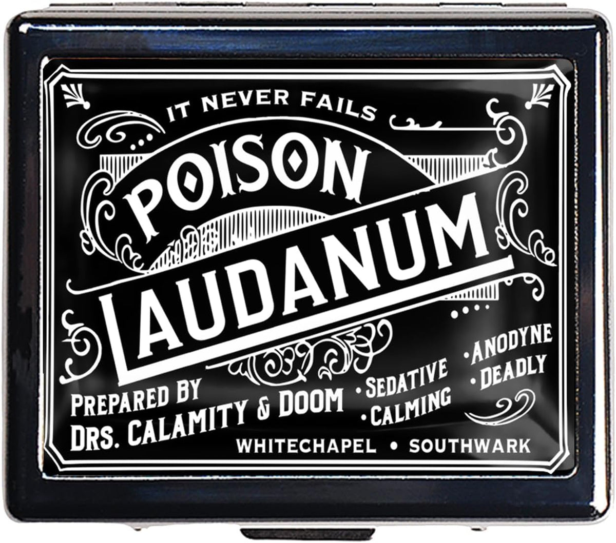 Silver Vintage Pill Box 7 Day Metal Pill Box with Mirror and 8 Compartments Cute Travel Pill Organizer for Purse (Vintage Halloween Label)
