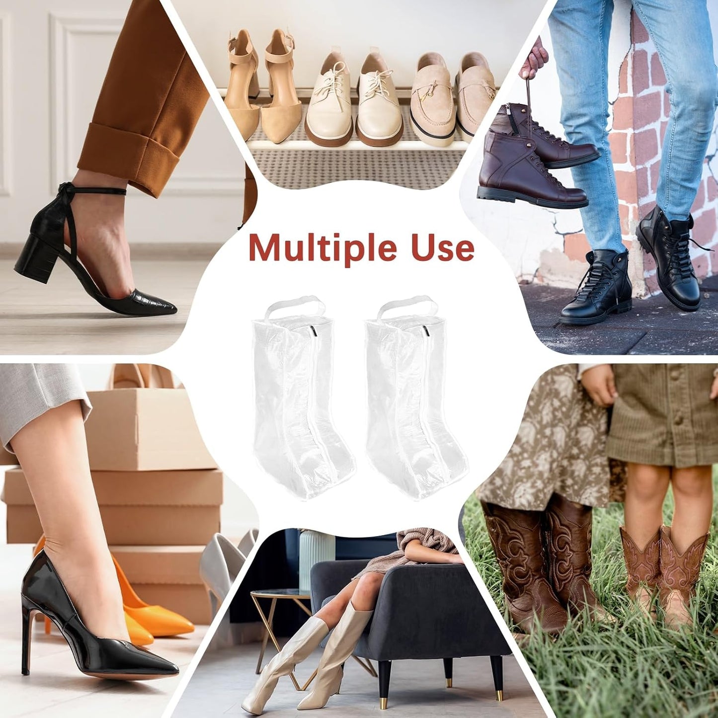 Boot Storage Bags [2PCS] - Plastic Tall Boot Carry Bags Clear Shoe Bags with Handle for Travel & Daily Use - [White] Waterproof & DustProof Boot Bags for Cowboy Boots