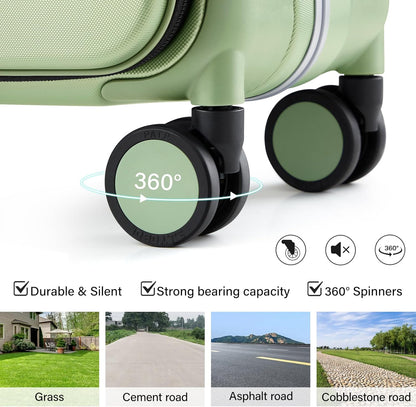 Hanke Top Opening Carry On Luggage, 20 Inch Zipperless Aluminum Frame Wide Handle Luggage, All-PC Hard Shell Trunk Suitcase with Spinner Wheels, TSA Airline Approved (Bamboo Green, 40L)