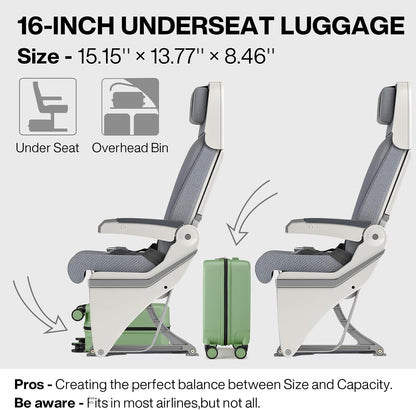 mixi Underseat Carry on Luggage 16 Inch Hardshell PC Suitcase with Spinner Wheels TSA Lock for Travel, Avocado Green