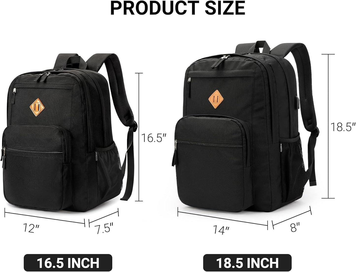 ZORFIN 36L Black Backpack for College, and Travel: Water Resistant Bookbag