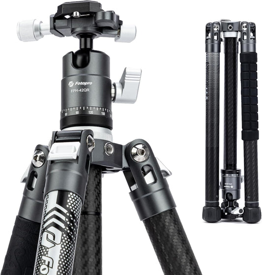 Fotopro Carbon Fiber Tripod for Camera 2lbs Ultralight 62 Inch Travel Camera Tripod Max Loads Up 22lbs X-Aircross 3 Grey