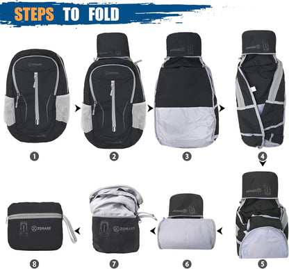 ZOMAKE Ultra Lightweight Packable Backpack 25L, Foldable Hiking Backpacks Water Resistant Small Folding Daypack for Travel(Black)