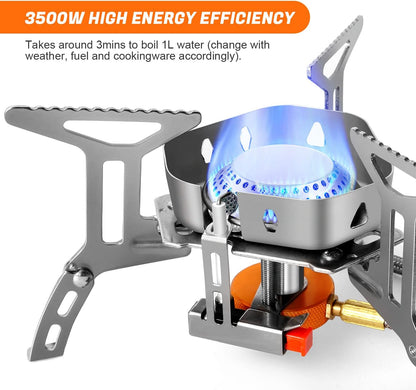 Odoland 3500W/6800W Windproof Camp Stove Camping Gas Stove with Windscreen, Fuel Canister Adapter, Piezo Ignition for Outdoor Backpacking Hiking and Picnic