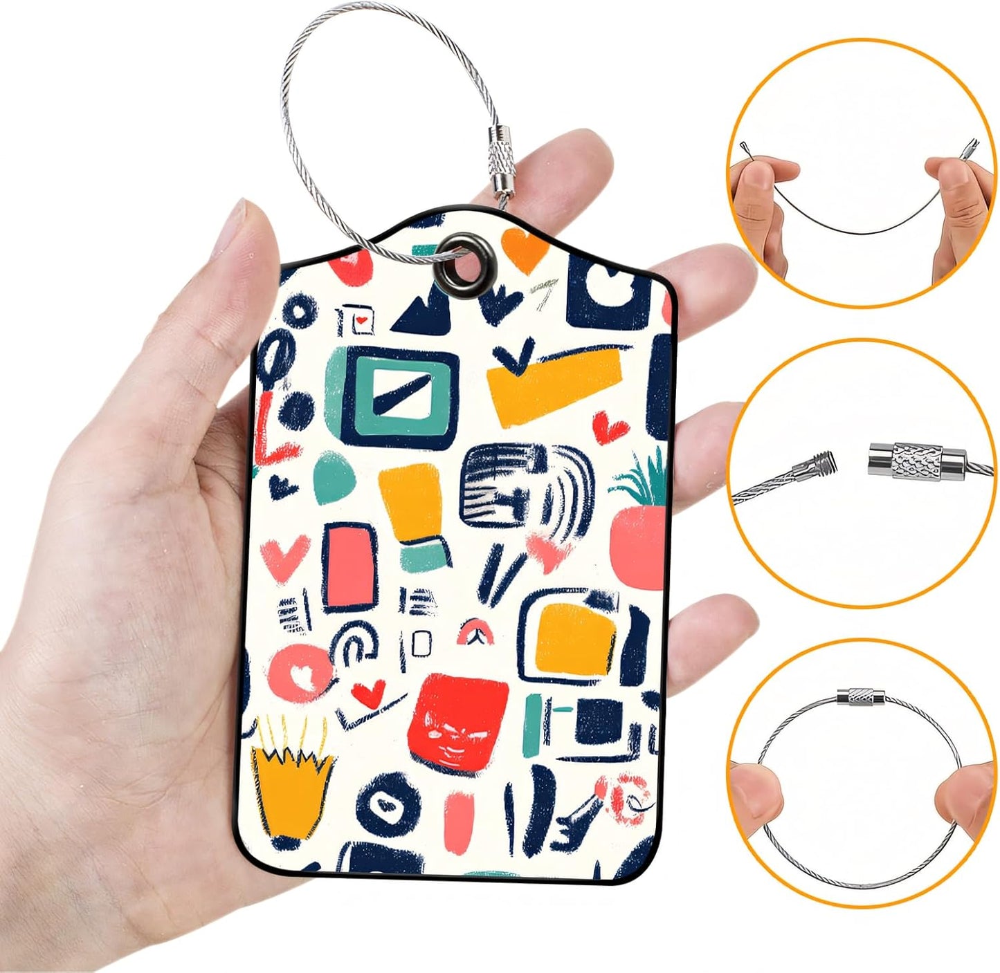 Luggage Tags for Suitcases, 2-Pack PU Leather for Cruise & Travel, Baggage ID Tags with Privacy Cover & Address Card, Durable Metal Ring, Kids Adults Travel Accessories, Abstract Doodles