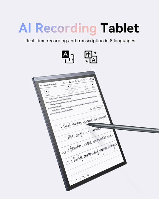 AINOTE Air 2 Bundle – 8.2'' Digital Writing Tablet with Pen, Smart Voice-to-Text Notes, Multilingual Transcription, ChatGPT Integration, Includes Black Folio Case